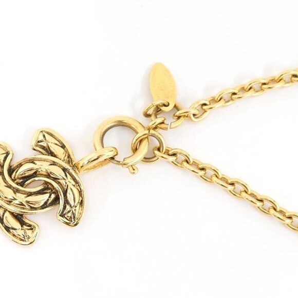 CHANEL CC Logo Quilted Matelasse Necklace 21" Gold Tone Auth l1090 - Picture 4 of 5